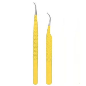 Pince à cils jaune pour extensions de cils, logo personnalisé, pointes brillantes en plasma avec revêtement en poudre et aimant - Product Image 3