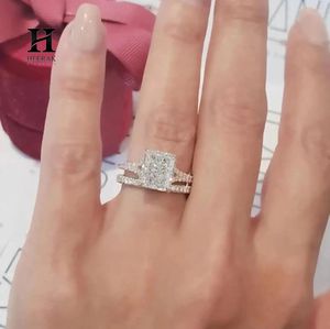 Anillo de diamantes con cojín alargado y pavé, conjunto de dos piezas con vástago dividido y múltiples filas, joyería llamativa para boda para mujer - Product Image 1