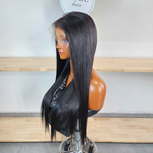 Perruque longue en cheveux humains noirs naturels, lisses comme des baguettes, 26 pouces, super double drawn, 100% cheveux vierges, densité 200 - Product Image 3