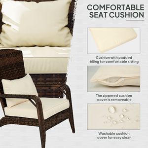 Sedia da Patio Adirondack in Rattan Bianco Crema con Cuscini Morbidi e Schienale Alto Curvo per Terrazza e Giardino in Resina PE Impilabile - Product Image 6