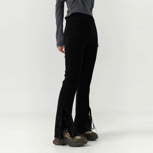 Pantalones de mujer negros de cintura media con parte delantera plana, acampanados, transpirables para invierno, 100% algodón, ecológicos, informales para oficina, servicio OEM, precio económico - Product Image 4
