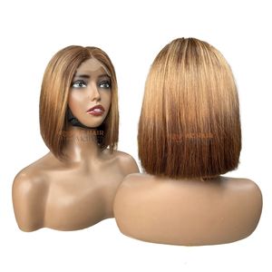 Honey Brown Vietnamese Remy Hair Bob <b>Wig</b> Swiss Lace Front With Remy Hair Ready To Wear - Product Image 2