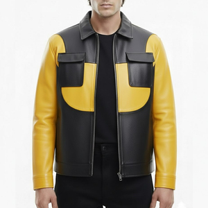 Chaqueta de cuero genuino única para hombre, chaqueta de cuero para motocicleta, estilo abrigo, chaqueta de invierno de cuero de oveja auténtico para hombre - Product Image 1