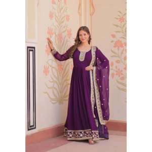 Robe en Georgette à fleurs artificielles brodée avec dupatta pour femmes - Product Image 6