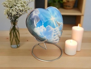 Heavenly Cross Heart Urn for Human & Pet <b>Ashes</b> Eco-Friendly Durable Cremation <b>Keepsake</b> Heart Cremation Urn Heavenly Cross Heart - Product Image 1