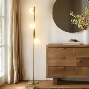 Lámpara de Pie con Pantalla de Vidrio Decorativa y Base Cromada para Iluminación de Sala de Estar de Lujo - Product Image 2