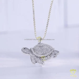 Collier pendentif tortue de mer Bijoux en argent sterling 925 Pendentif tortue moissanite en argent sterling style hip hop - Product Image 3