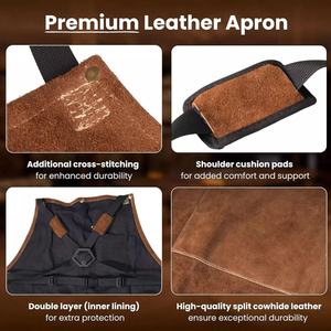 Cowhide Split Leather <b>Apron</b> Premium Quality Welding Protective Gear Brown Heat and Spark Resistant Heavy Duty Barbeque <b>Apron</b> - Product Image 6