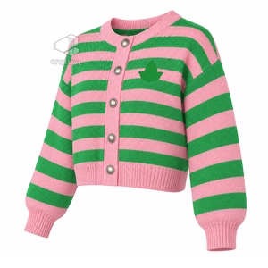 Alfa |   Kapa |   Cárdigan de Punto a Rayas para Mujer, Marca Alpha, con Botones, Color Rojo Carmesí, Bloques de Color, Manga Larga, Ropa para Hermandades - Product Image 2