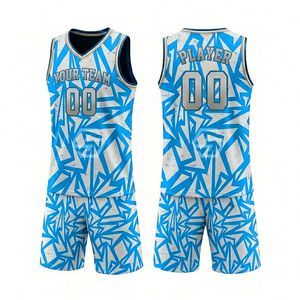 Conjunto de Camiseta de Baloncesto Sublimada Personalizada, 100% Poliéster, Cuello en V, Sin Mangas, Transpirable, Ajuste Atlético Unisex para Adultos - Product Image 1