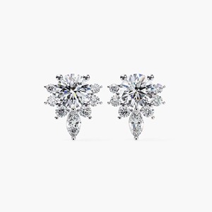 Pendientes de Oro Sólido de 14K con Diamantes Cultivados en Laboratorio, Diseño Floral de Copo de Nieve, 16 Piedras, 0.65CT de Peso Total, Minimalistas, para Regalo - Product Image 1