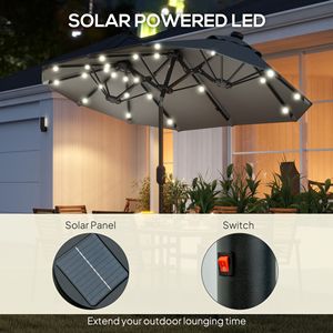 Ombrellone da Esterno a Doppia Faccia con Luci Solari e Base, Raggio 3m, per Tavolo da Pranzo, Grigio, con Pulsante di Inclinazione per Giardino e Cortile - Product Image 4