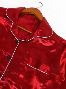 Pijama Casual de Verano para Mujer, Color Rojo Liso, 100% Poliéster, Transpirable, con Cintura Elástica - Product Image 2