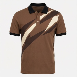 Polo à manches courtes pour homme, imprimé géométrique marron, décontracté, respirant, en coton Oxford, coupe classique - Product Image 1