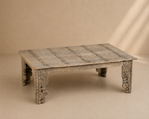 <b>Vintage</b> Wooden Floral Hand Carved Center Coffee <b>Table</b> Metal Fitted Rustic Farmhouse Furniture Living Room Bedroom Dining Decor - Product Image 4