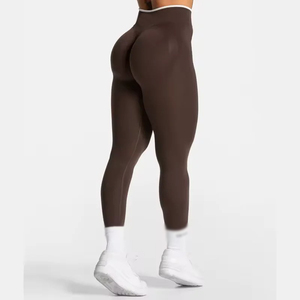Leggings de Yoga Rojos de Cintura Alta, Diseño Sólido, Largo hasta el Tobillo, Sin Costuras, Elásticos en Cuatro Direcciones, Ecológicos, con Diseño Fruncido en los Glúteos, Pantalones Deportivos para Mujer - Product Image 4