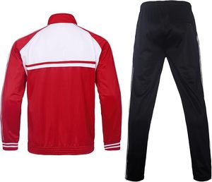 Men's Red White Color Blocking Tracksuit Set Full Sleeve Zipper Stand Collar Sporty Jogging Pants With Side Pockets Autumn Wear - Product Image 5