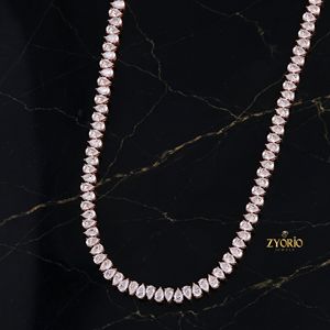 Luxury Pear Cut Diamond Tennis <b>Necklace</b> for Women Rose Gold Bridal <b>Statement</b> Jewelry Elegant American Fashion Wedding <b>Necklace</b> - Product Image 2