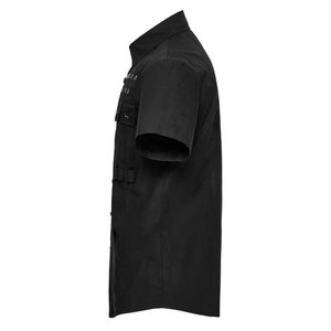 Gothic Punk Men's Short Sleeve Shirt <b>Metal</b> Eyelet Pocket Detailing Black Slim Fit Streetwear Cotton Shirts - Product Image 5