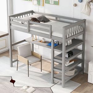 Letto a soppalco singolo con mensole grigie e scrivania sottoletto per bambini - Vecchio SKU SM000245AAE 1 - Product Image 3