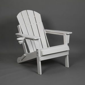 Sedia Adirondack Pieghevole con Doppio Portabicchieri in Materiale Composito Bianco Effetto Legno per Uso Esterno - Product Image 4