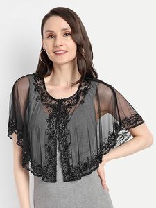 Women Hollow Out Net <b>Poncho</b> Cape Elegant Lightweight Mesh Cape <b>Wrap</b> Summer Beach Bikini Cover Up - Product Image 2