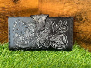 Nouveau véritable cuir repoussé à la main embrayages à deux volets femmes portefeuilles conçus vente chaude en cuir repoussé Unique élégant portefeuilles - Product Image 2