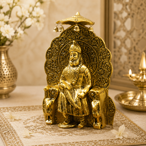Murti de Khatu Shyam Ji hecho a mano en latón sobre Singhasan con Chhatra, pieza decorativa para el templo y la decoración del hogar. - Product Image 2