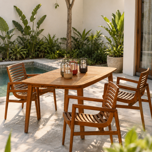 Mesa de Comedor Rectangular de Teca Sólida para Exteriores, Muebles Modernos para Jardín, Patio o Resort - Product Image 1