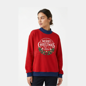 <b>Women</b> <b>Christmas</b> Best Selling 2026 MockNeck Pullover <b>Sweatshirt</b> Front Logo OEM Casual Holiday Long Sleeve Top Loose fit - Product Image 4