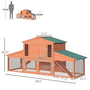 Conigliera Grande in Legno da 225 cm con Doppia Rampa, Tetto Impermeabile in Asfalto, per Esterni, con Vassoio Rimovibile, per Conigli e Porcellini d'India - Product Image 3