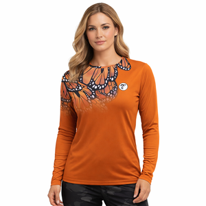 Chemise de performance pour femme, orange, à manches longues, respirante, séchage rapide, UPF 50, antibactérienne, 100% polyester, pour la pêche en plein air - Product Image 1