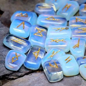 Juego de Piedras Rúnicas de Opalita Azul Pulida, 25 Piezas Grabadas con 1 Piedra en Blanco para Reiki y Colección de Adivinación Religiosa, Venta al por Mayor - Product Image 2