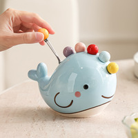 Pot de rangement en céramique avec fourchettes à fruits en acier inoxydable, ensemble de fourchettes à dessert de luxe pour la table à manger