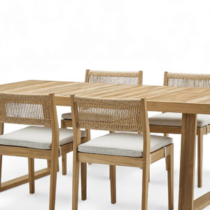 Ensemble de table et chaises de jardin en teck au design minimaliste, tressées, pour la décoration de la maison - Product Image 6