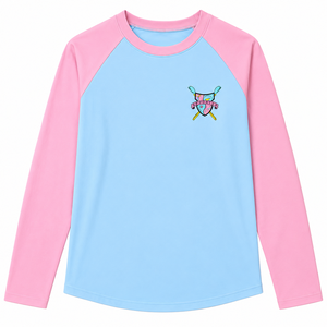 เสื้อยืดแขนยาวผู้หญิง Gamma Phi Delta Raglan ปักลายลำลอง สีชมพู-น้ำเงินตัดกัน ปักตราสัญลักษณ์ คอปกสีตัดกัน - Product Image 3