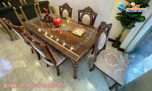 Magnifique ensemble de table et chaises de salle à manger en teck sculpté argenté, finition polie argentée, taille personnalisée, origine USA - Product Image 2