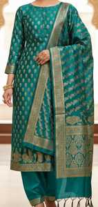 Tissu en soie brodée avec tissage Zari, motifs traditionnels et dupatta assorti pour Salwar Kameez, ensembles Kurta et vêtements ethniques - Product Image 5