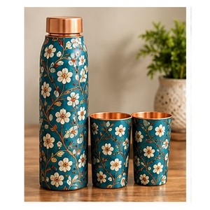 Juego de Botellas de Agua Decorativas de Cobre con Diseño Floral Azul, Vajilla Portátil para el Hogar - Product Image 5