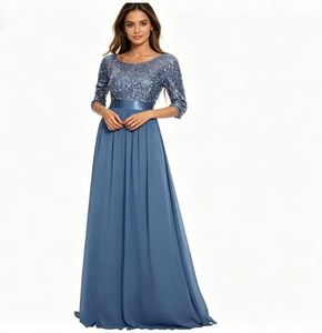 New Hot-selling Luxury Women Crew Neck Satin Straight Lace Elegant <b>Sequined</b> Celebrity Evening Dresses for Summer - Product Image 6