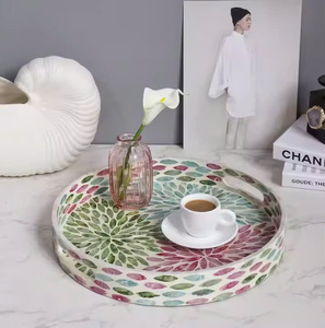 <b>Round</b> mother-of-pearl inlaid <b>tray</b> for holding glasses. A serving <b>tray</b> for the family kitchen, available in various designs. - Product Image 3