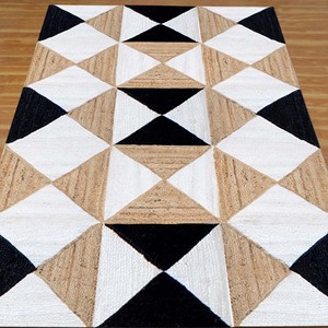 Alfombra de Yute con Patrón Triangular Abstracto, Alfombra Moderna de Yute en Negro, Blanco y Beige, Alfombra Geométrica Tejida a Mano, Decoración Contemporánea para el Hogar - Product Image 4