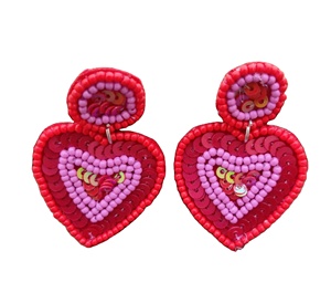 Boucles d'oreilles en perles de qualité supérieure, de couleur rouge et rose, de forme ronde et en forme de cœur, pour femmes, bijoux de fête, au meilleur prix, boucles d'oreilles en perles - Product Image 1