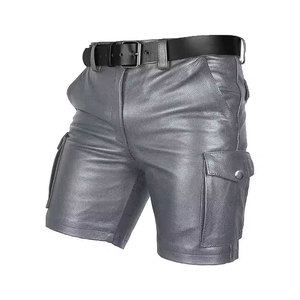 Pantalones cortos clásicos de cuero con diseño de bolsillo con cremallera, estilo motero, pantalones cortos casuales de moda para uso diario, para montar al aire libre - Product Image 4