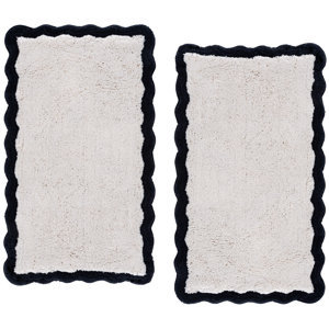 Customised Soak High Quality Natural Premium Design Scalloped Border Hand Tufted 100% Cotton Machine Washable Bathmat (Set Of 2) - Product Image 2