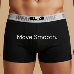 Calzoncillos bóxer de algodón transpirable sin costuras con textura acanalada suave para hombre, estilo trunk, con logotipo personalizado y cintura elástica - Product Image 5