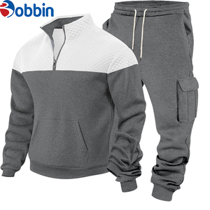 Best Quality Heavyweight 2 in 1 Custom Pullover Tracksuits for Men Custom <b>Print</b> Color Block Casual Outdoor Jogging Training Set - Product Image 1