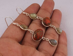 Pendientes de Labradorita Naranja Natural con Cobre, Plata de Ley 925, Engaste de Bisel, Gema con Brillo de Atardecer, Estilo Vintage - Product Image 2