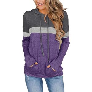 Sudadera con Capucha de Talla Grande para Mujer, Bloques de Color, 95% Poliéster 5% Elastano, Patrón Geométrico, Ligera Elasticidad, Tejido de Punto - Product Image 5