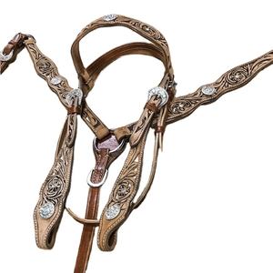Ensemble léger de têtière et de collier de poitrine en cuir de vachette pour cheval de saison - Product Image 1